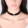Latest Design Black Velvet Beads Necklace, Black Velvet Pearl Gold Pendant Choker Necklace